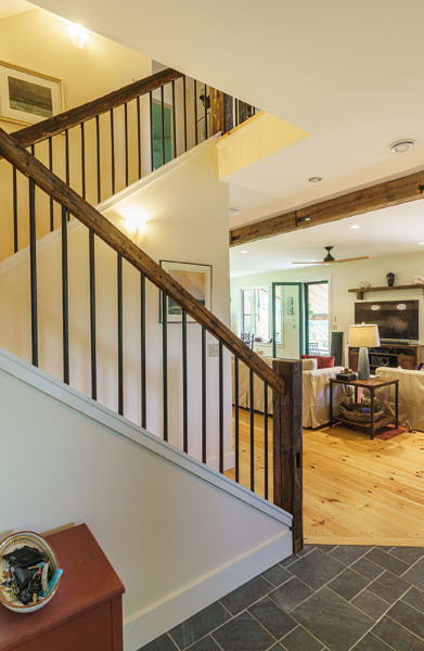 Stairway in contemporary farmhouse in Middlesex, Vermont