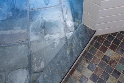 Custom tiles in rustic saltbox in Fayston, Vermont