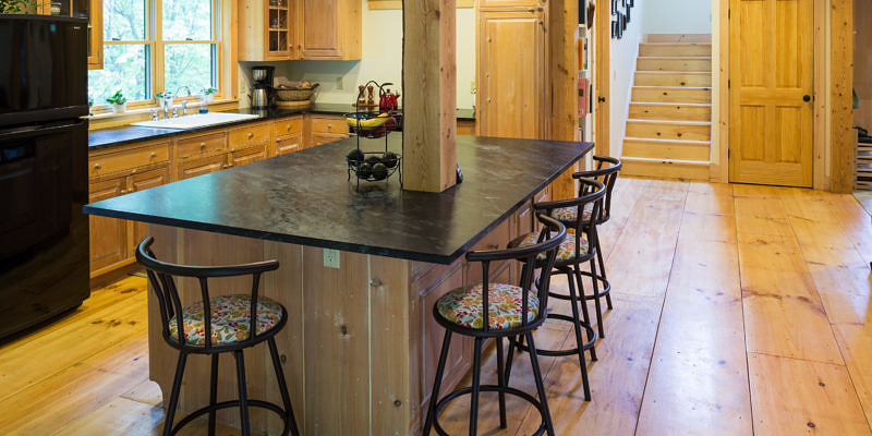 Custom kitchen in rustic saltbox in Fayston, Vermont