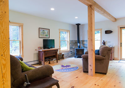 Living area in rustic saltbox in Fayston, Vermont