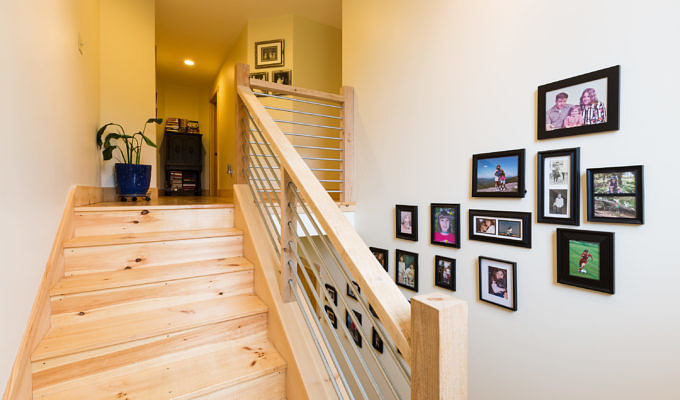 Custom staircase in rustic saltbox in Fayston, Vermont