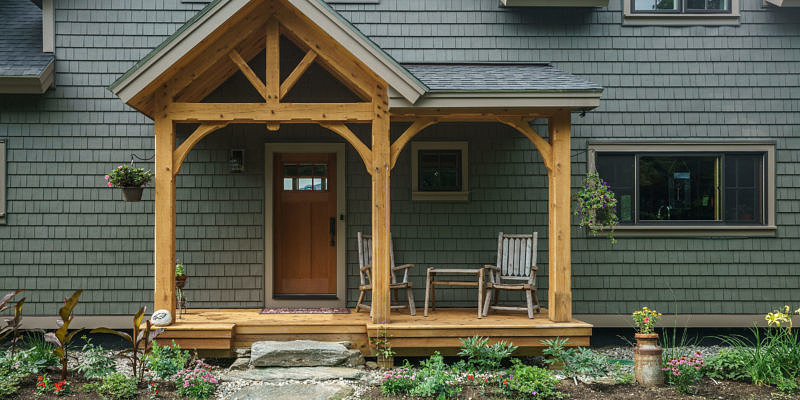 Exterior of timber frame home in Fayston, Vermont
