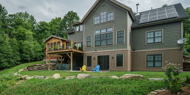 Exterior of timber frame home in Fayston, Vermont
