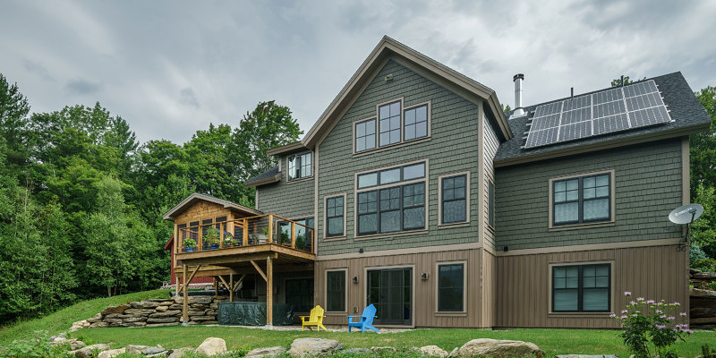 Exterior of timber frame home in Fayston, Vermont