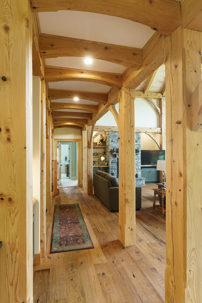 Hallway in timber frame home in Fayston, Vermont