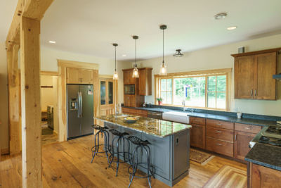 Kitchen in timber frame home in Fayston, Vermont