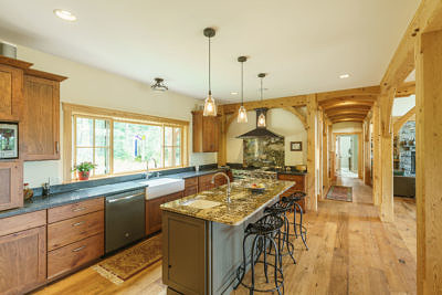Kitchen in timber frame home in Fayston, Vermont