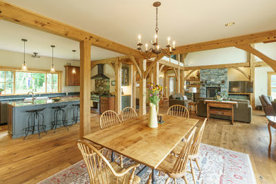 Dining room in timber frame home in Fayston, Vermont